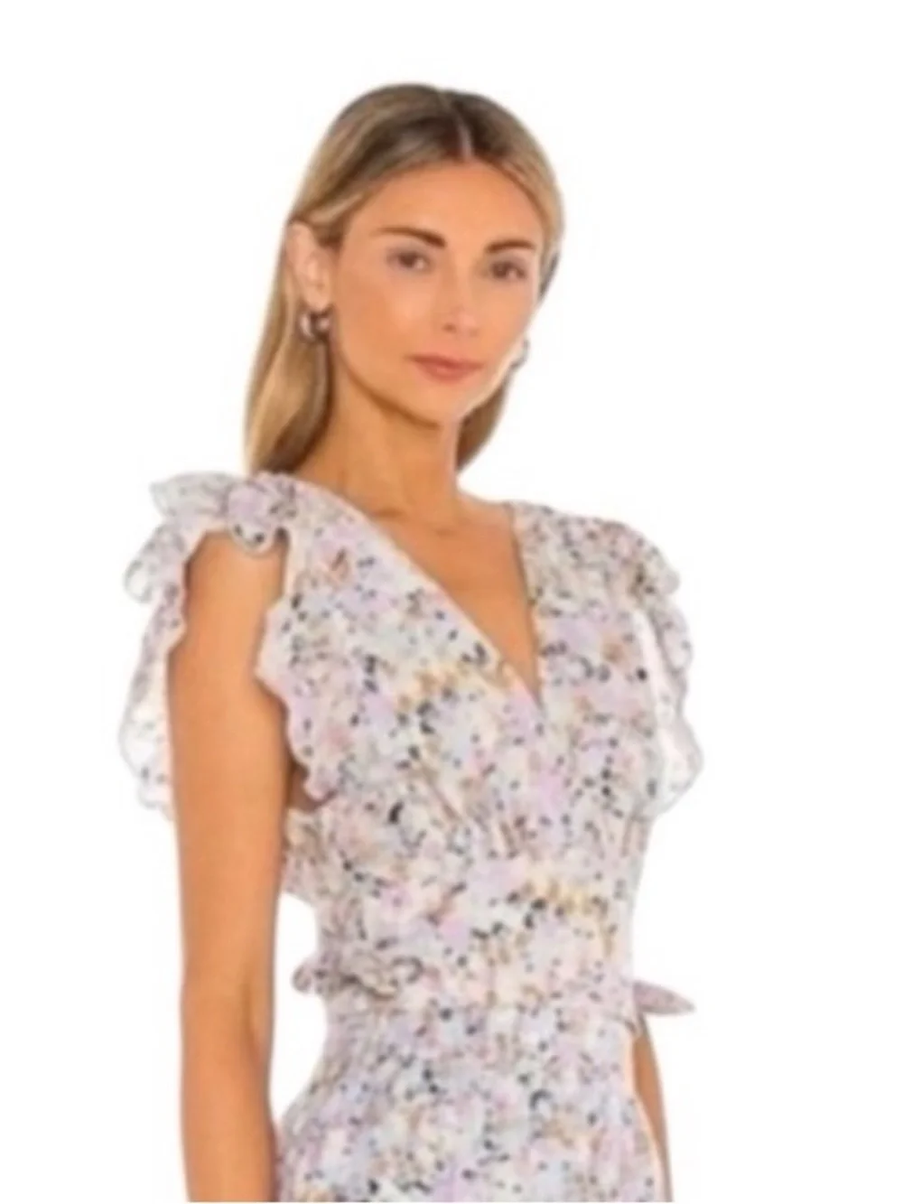 🌸 Free People For Anthropologie Floral Tie-Shoulder v neck Top Large 10 12